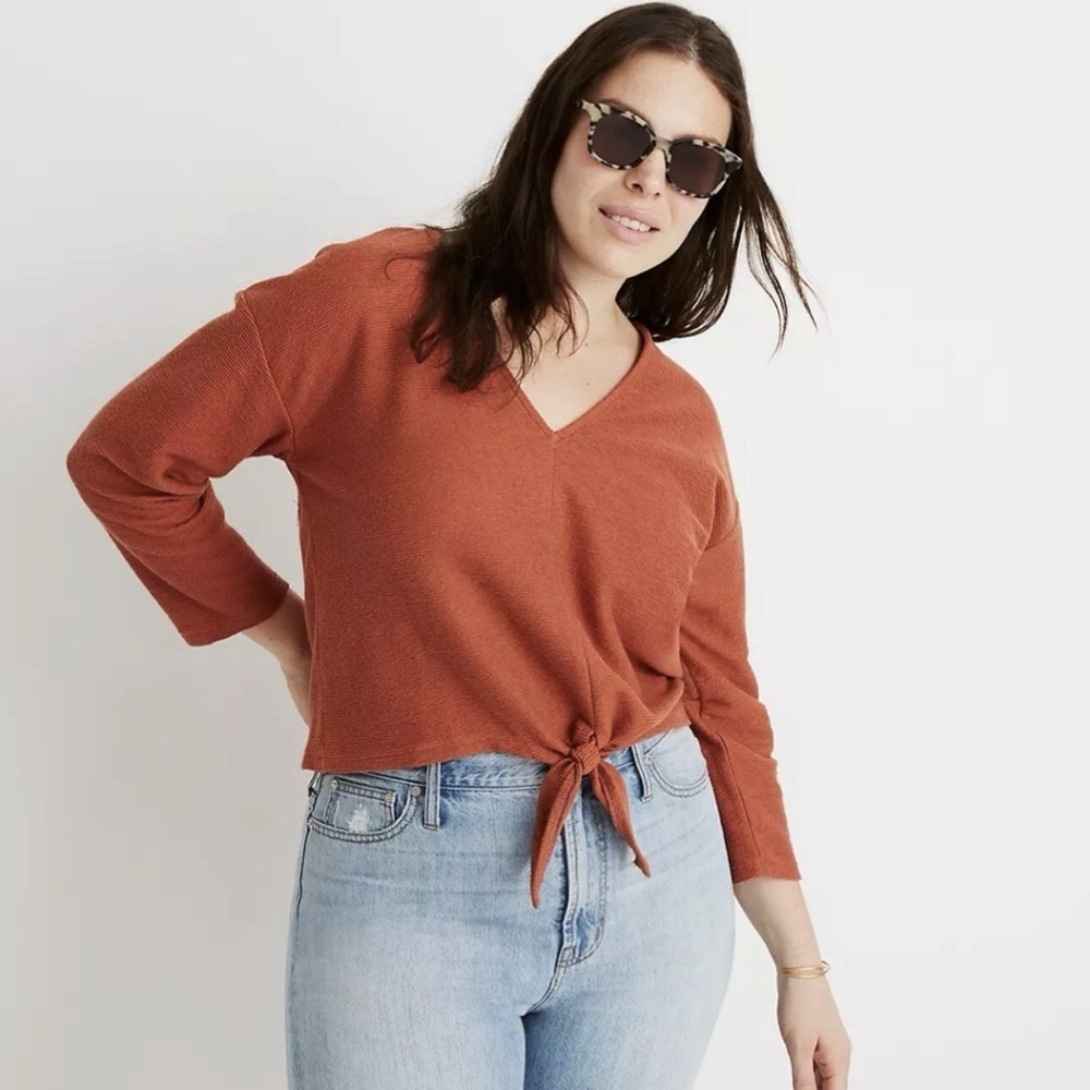 Texture and Thread Knot Front 3/4 Sleeve Top Burnt Orange Women's‎ Size XS